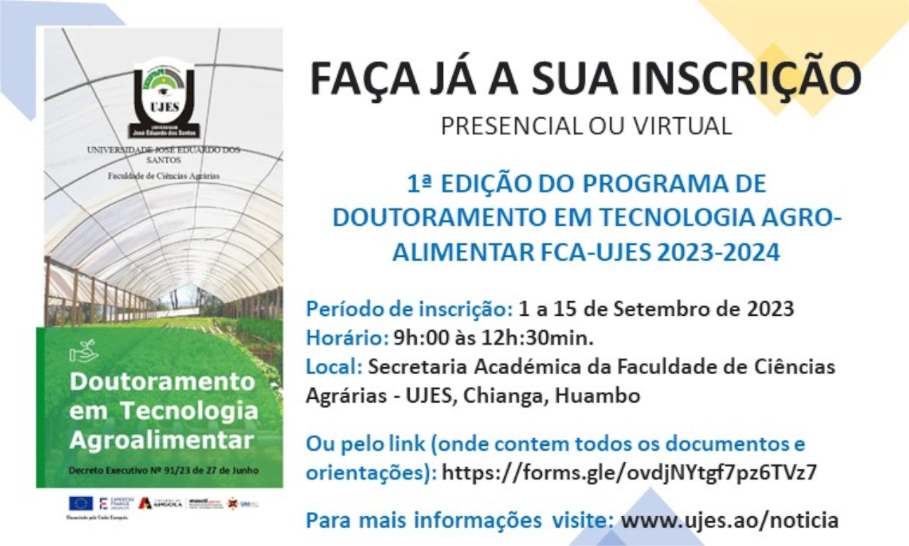 EDITAL DOUTORAMENTO EM TECNOLOGIA AGRO-ALIMENTAR FCA-UJES 2023-2024